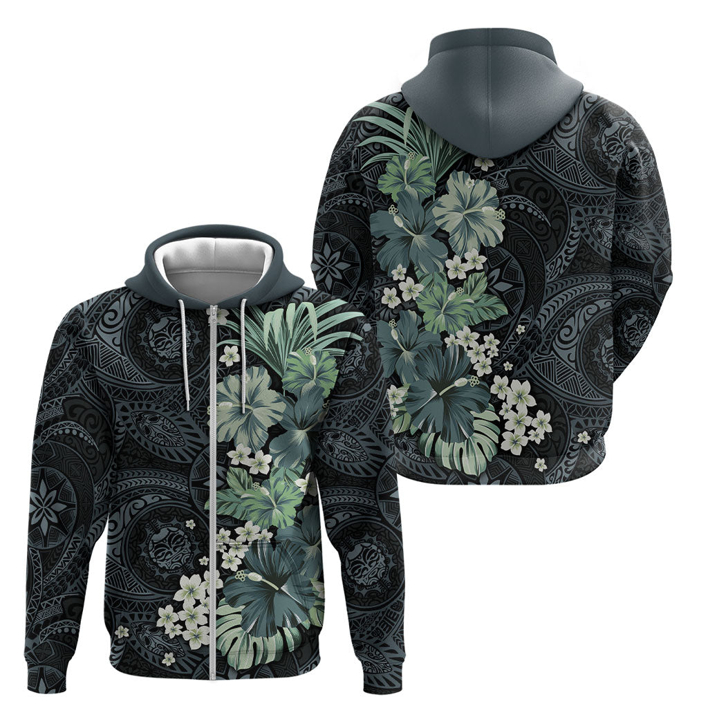 Pauliuli Hawai'i Hibiscus Zip Hoodie Polynesian Tribal Tattoo Pattern Floral Elements LT9 - Polynesian Pride