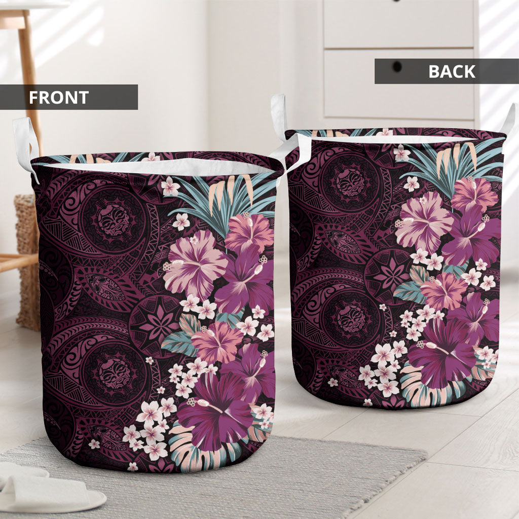 Poni Mama Hawai'i Hibiscus Laundry Basket Polynesian Tribal Tattoo Pattern Floral Elements LT9 - Polynesian Pride