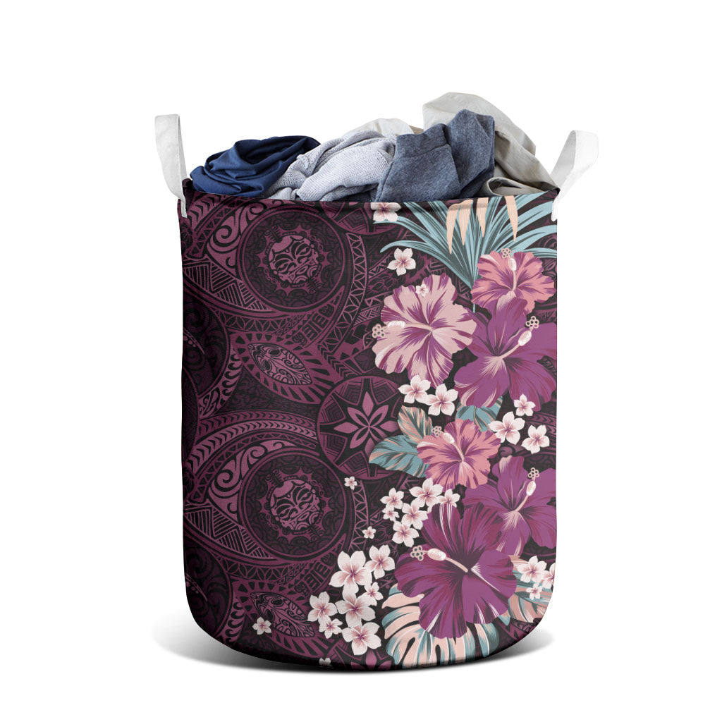 Poni Mama Hawai'i Hibiscus Laundry Basket Polynesian Tribal Tattoo Pattern Floral Elements LT9 - Polynesian Pride