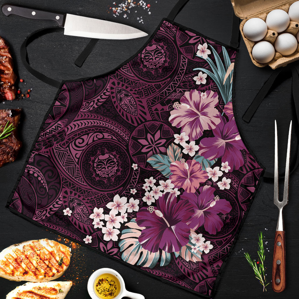 Poni Mama Hawai'i Hibiscus Apron Polynesian Tribal Tattoo Pattern Floral Elements LT9 Pink - Polynesian Pride