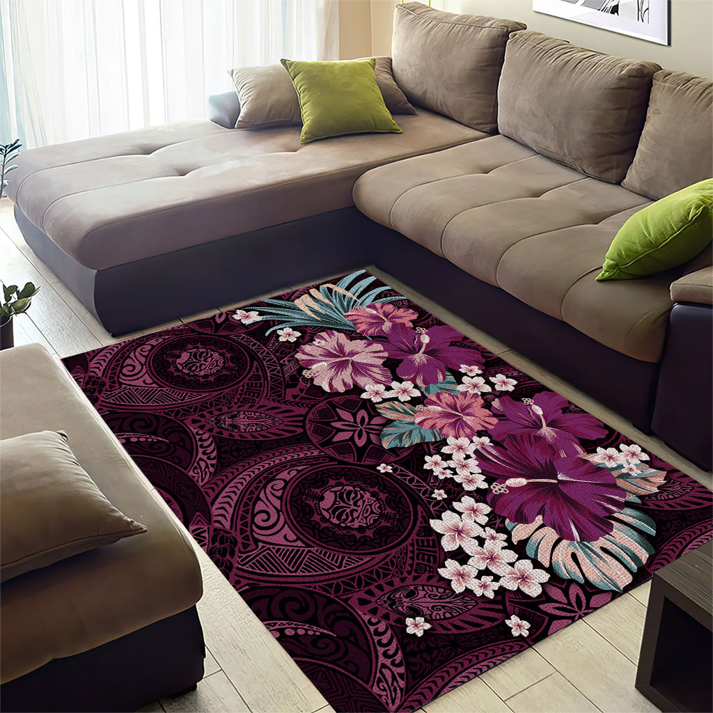 Poni Mama Hawai'i Hibiscus Area Rug Polynesian Tribal Tattoo Pattern Floral Elements LT9 - Polynesian Pride