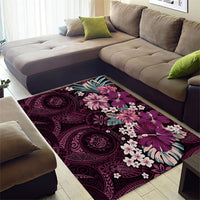 Poni Mama Hawai'i Hibiscus Area Rug Polynesian Tribal Tattoo Pattern Floral Elements LT9 - Polynesian Pride
