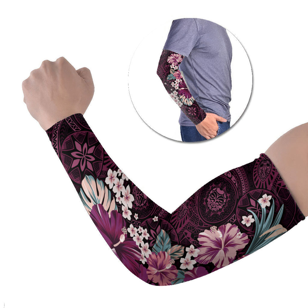 Poni Mama Hawai'i Hibiscus Arm Sleeves Polynesian Tribal Tattoo Pattern Floral Elements LT9 Set of 2 Pink - Polynesian Pride