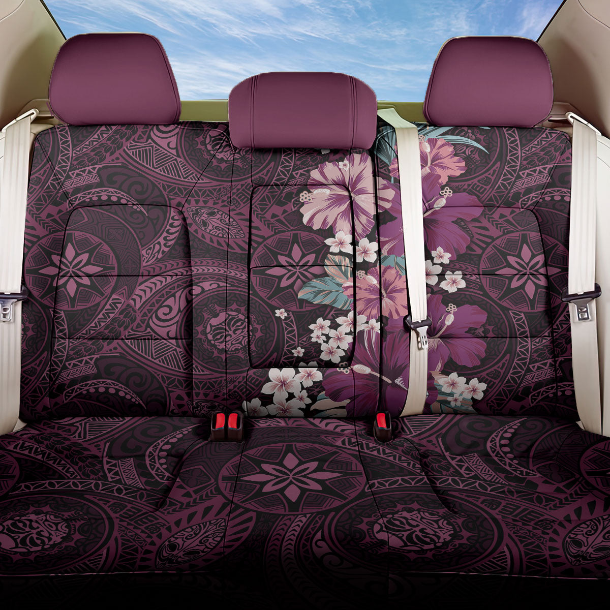 Poni Mama Hawai'i Hibiscus Back Car Seat Cover Polynesian Tribal Tattoo Pattern Floral Elements LT9 One Size Pink - Polynesian Pride