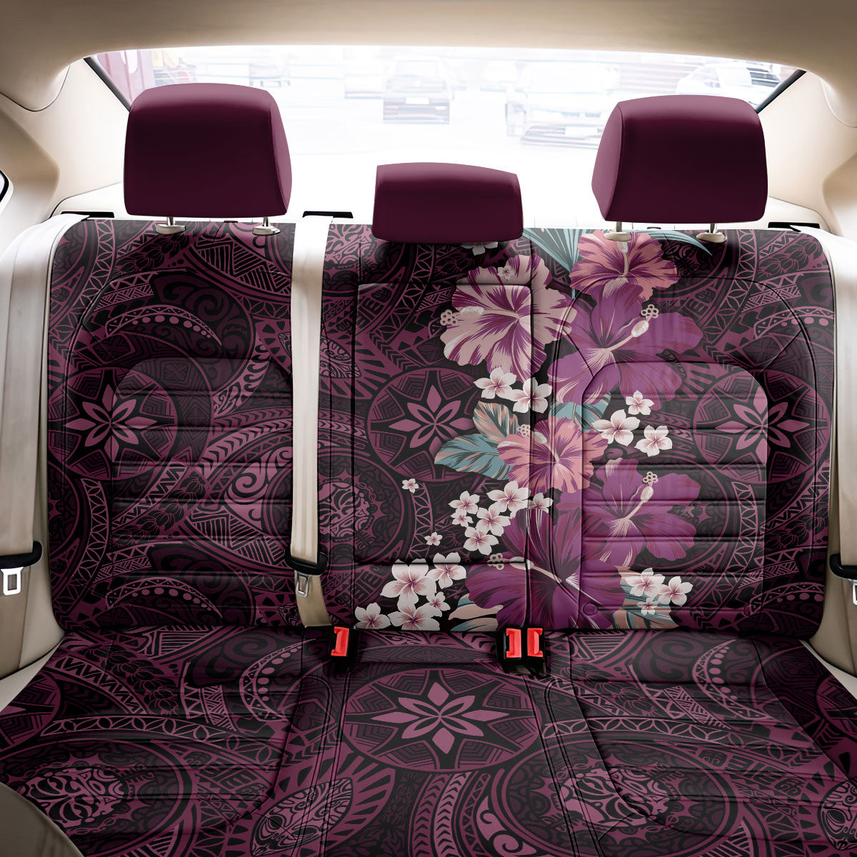 Poni Mama Hawai'i Hibiscus Back Car Seat Cover Polynesian Tribal Tattoo Pattern Floral Elements LT9 - Polynesian Pride