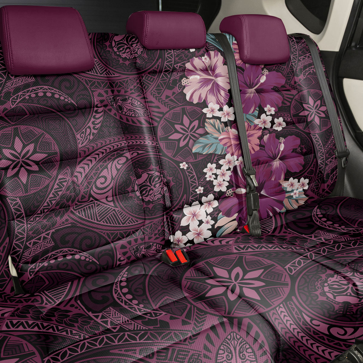 Poni Mama Hawai'i Hibiscus Back Car Seat Cover Polynesian Tribal Tattoo Pattern Floral Elements LT9 - Polynesian Pride