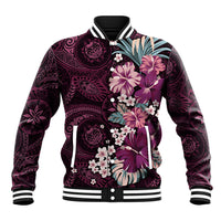 Poni Mama Hawai'i Hibiscus Baseball Jacket Polynesian Tribal Tattoo Pattern Floral Elements LT9 Unisex Pink - Polynesian Pride