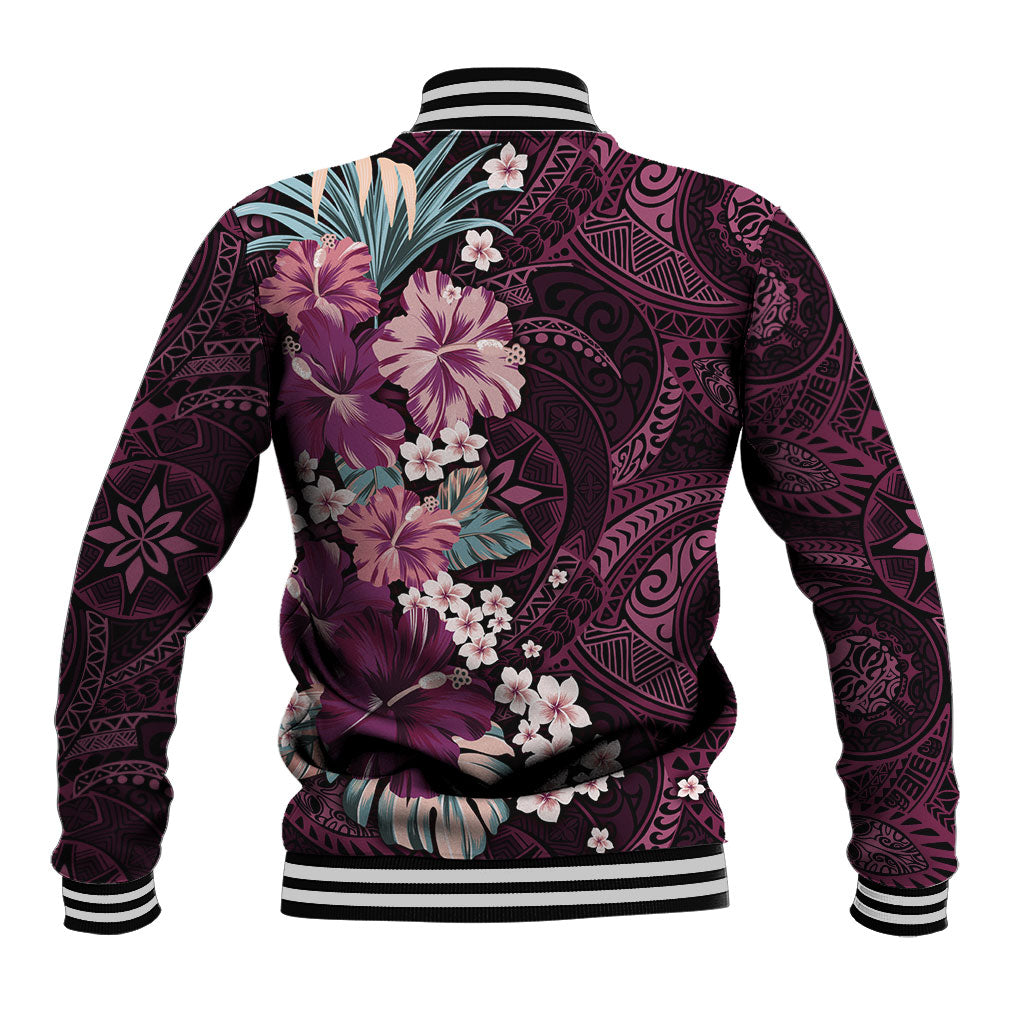 Poni Mama Hawai'i Hibiscus Baseball Jacket Polynesian Tribal Tattoo Pattern Floral Elements LT9 - Polynesian Pride