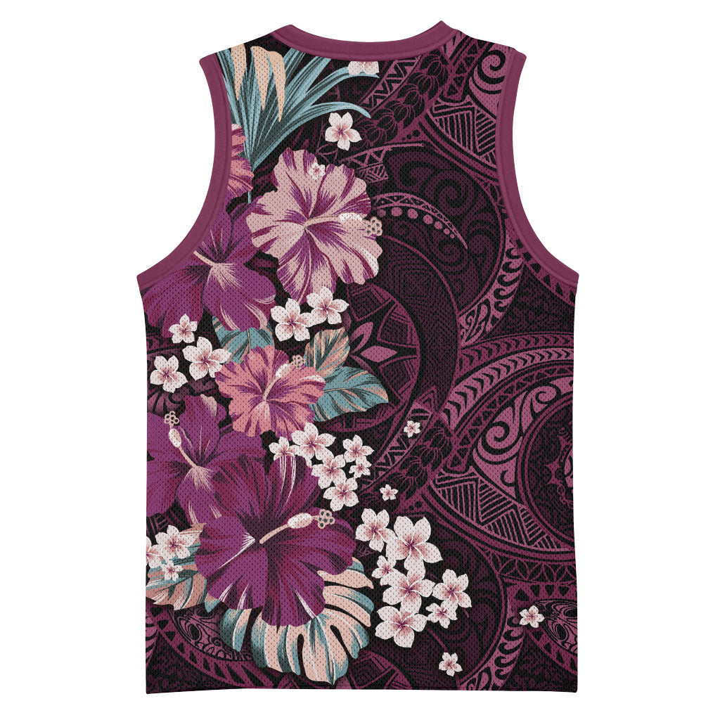 Poni Mama Hawai'i Hibiscus Basketball Jersey Polynesian Tribal Tattoo Pattern Floral Elements LT9 - Polynesian Pride