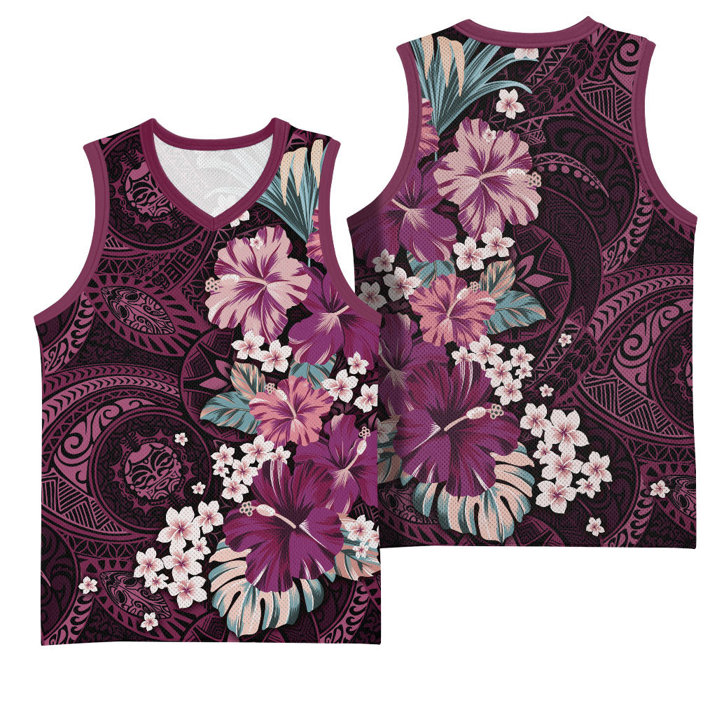 Poni Mama Hawai'i Hibiscus Basketball Jersey Polynesian Tribal Tattoo Pattern Floral Elements LT9 - Polynesian Pride