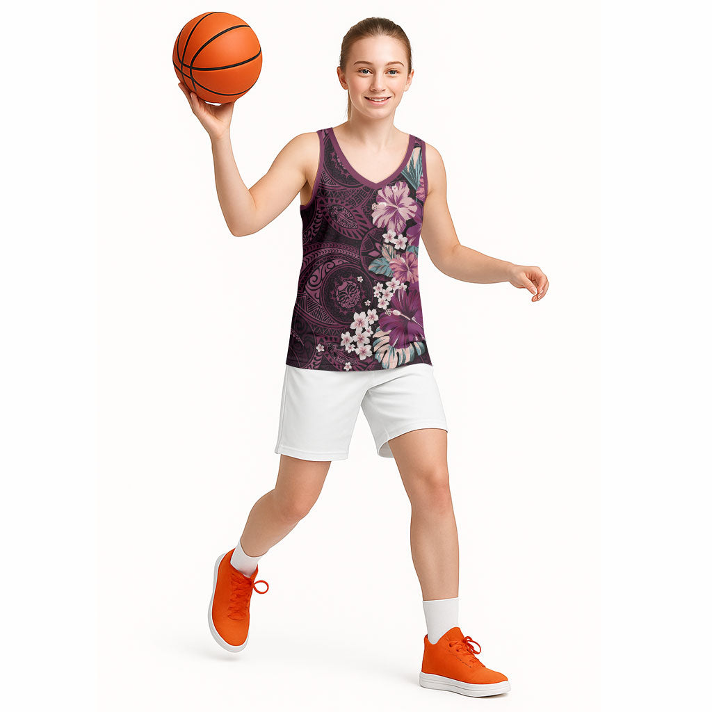 Poni Mama Hawai'i Hibiscus Basketball Jersey Polynesian Tribal Tattoo Pattern Floral Elements LT9 - Polynesian Pride