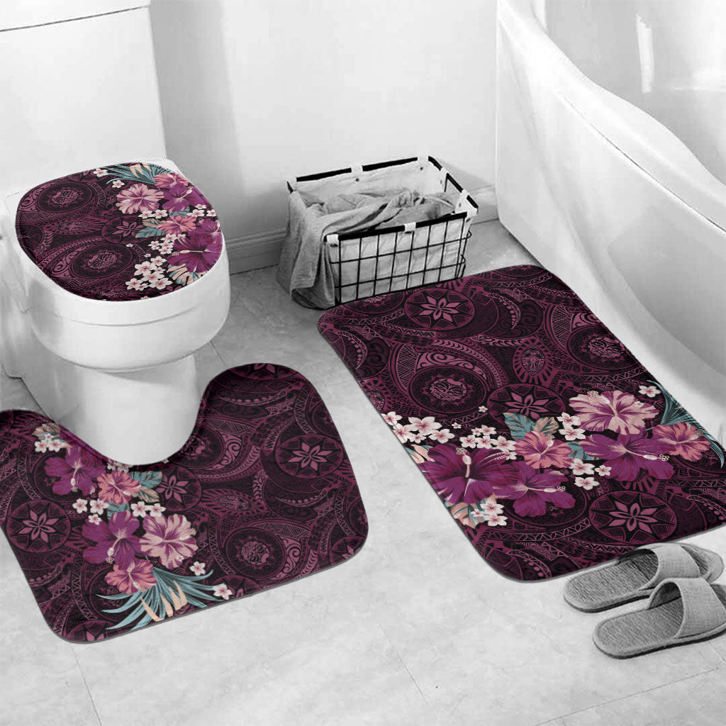 Poni Mama Hawai'i Hibiscus Bathroom Set Polynesian Tribal Tattoo Pattern Floral Elements LT9 Mat Set Only (3 pcs) One Size Pink - Polynesian Pride