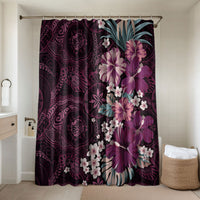 Poni Mama Hawai'i Hibiscus Bathroom Set Polynesian Tribal Tattoo Pattern Floral Elements LT9 Shower Curtain Only Pink - Polynesian Pride