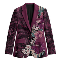 Poni Mama Hawai'i Hibiscus Blazer Polynesian Tribal Tattoo Pattern Floral Elements LT9 Unisex Pink - Polynesian Pride