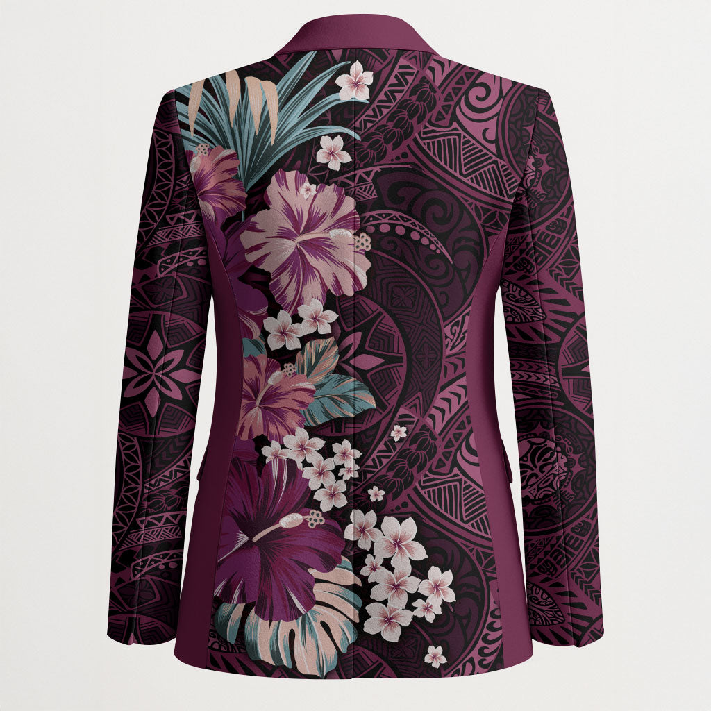 Poni Mama Hawai'i Hibiscus Blazer Polynesian Tribal Tattoo Pattern Floral Elements LT9 - Polynesian Pride