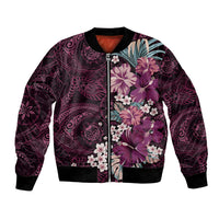 Poni Mama Hawai'i Hibiscus Bomber Jacket Polynesian Tribal Tattoo Pattern Floral Elements LT9 Unisex Pink - Polynesian Pride
