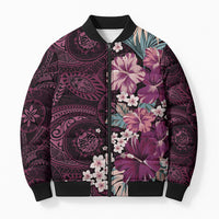 Poni Mama Hawai'i Hibiscus Bomber Puffer Jacket Polynesian Tribal Tattoo Pattern Floral Elements LT9 Unisex Pink - Polynesian Pride
