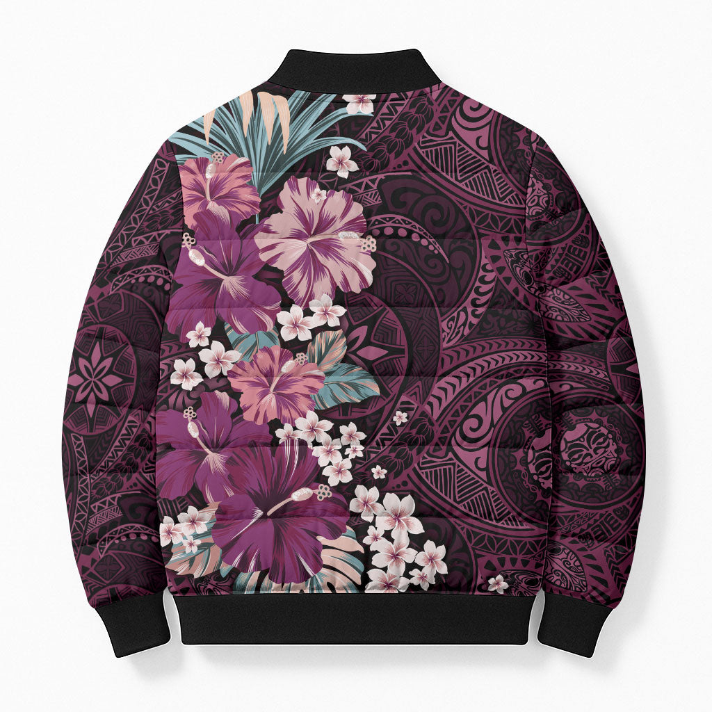 Poni Mama Hawai'i Hibiscus Bomber Puffer Jacket Polynesian Tribal Tattoo Pattern Floral Elements LT9 - Polynesian Pride