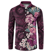Poni Mama Hawai'i Hibiscus Button Sweatshirt Polynesian Tribal Tattoo Pattern Floral Elements LT9 Pink - Polynesian Pride