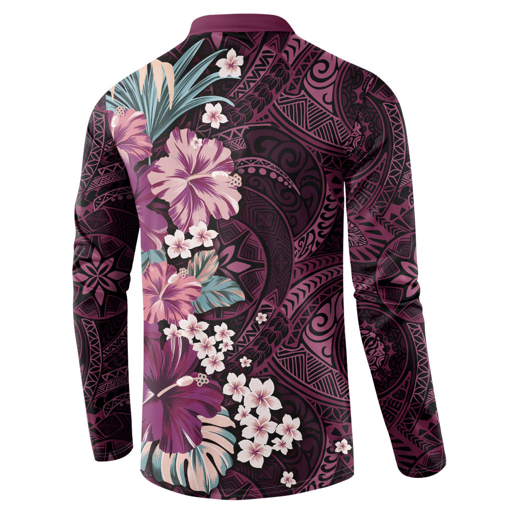 Poni Mama Hawai'i Hibiscus Button Sweatshirt Polynesian Tribal Tattoo Pattern Floral Elements LT9 - Polynesian Pride