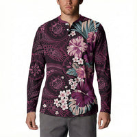 Poni Mama Hawai'i Hibiscus Button Sweatshirt Polynesian Tribal Tattoo Pattern Floral Elements LT9 - Polynesian Pride