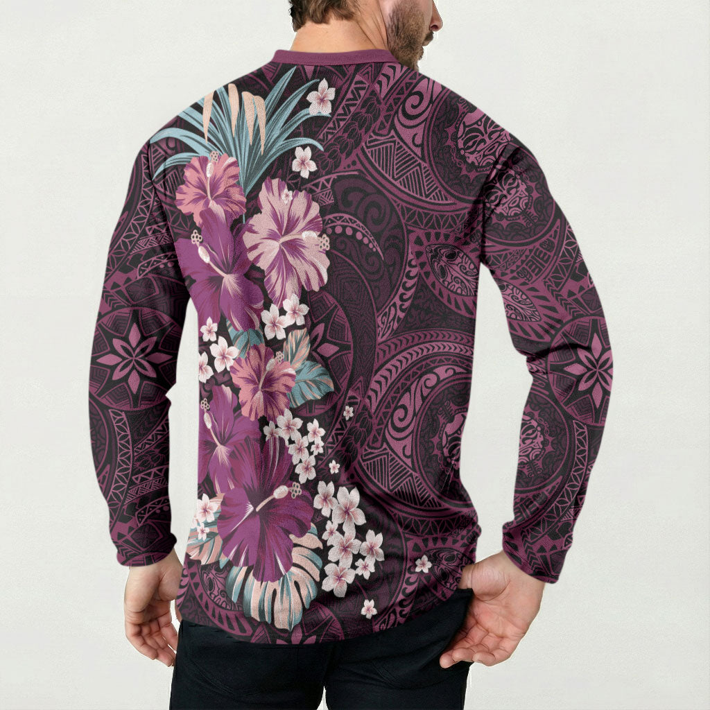Poni Mama Hawai'i Hibiscus Button Sweatshirt Polynesian Tribal Tattoo Pattern Floral Elements LT9 - Polynesian Pride