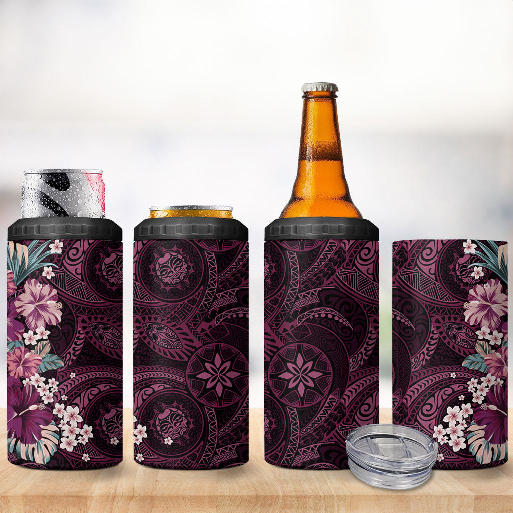 Poni Mama Hawai'i Hibiscus 4 in 1 Can Cooler Tumbler Polynesian Tribal Tattoo Pattern Floral Elements LT9 - Polynesian Pride