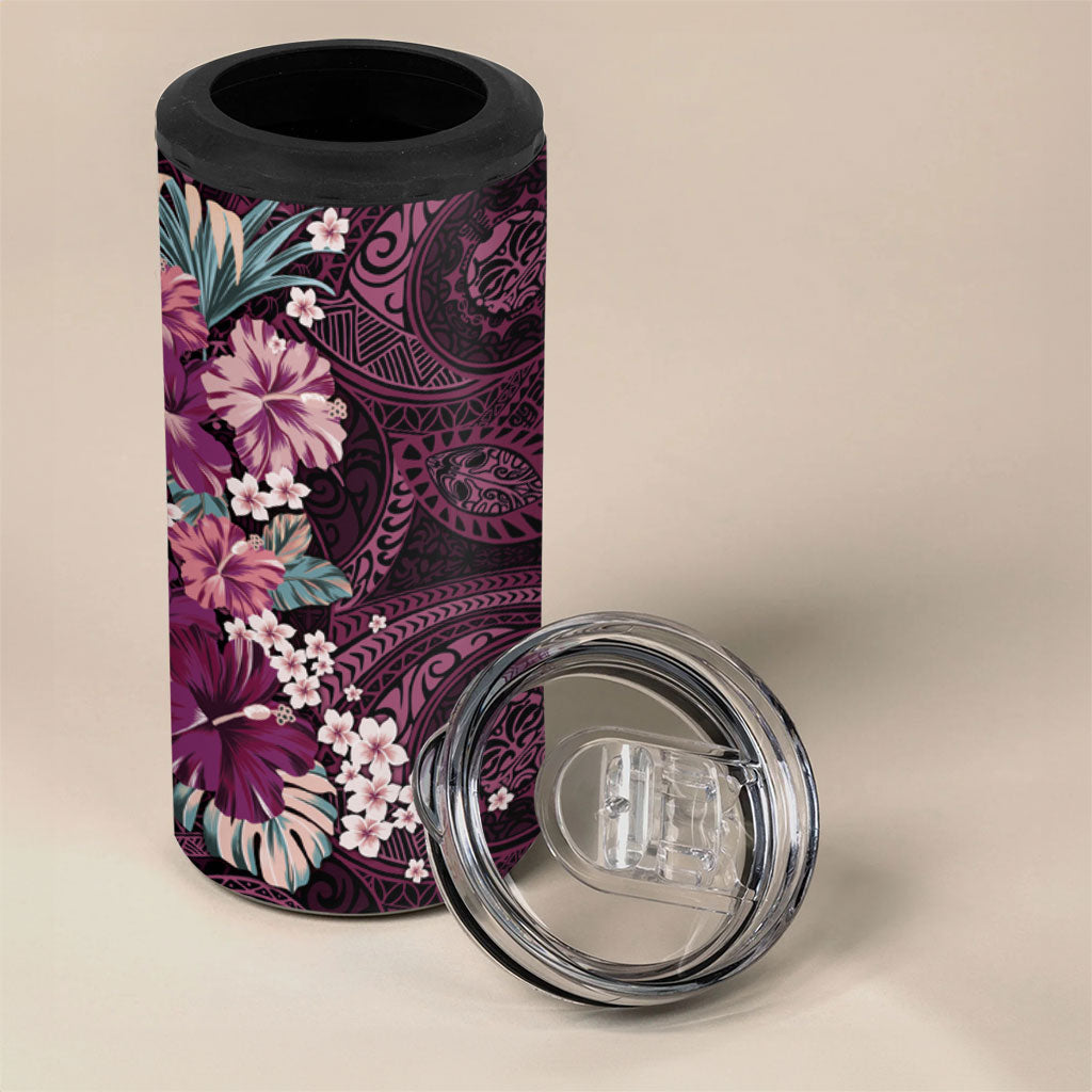 Poni Mama Hawai'i Hibiscus 4 in 1 Can Cooler Tumbler Polynesian Tribal Tattoo Pattern Floral Elements LT9 - Polynesian Pride