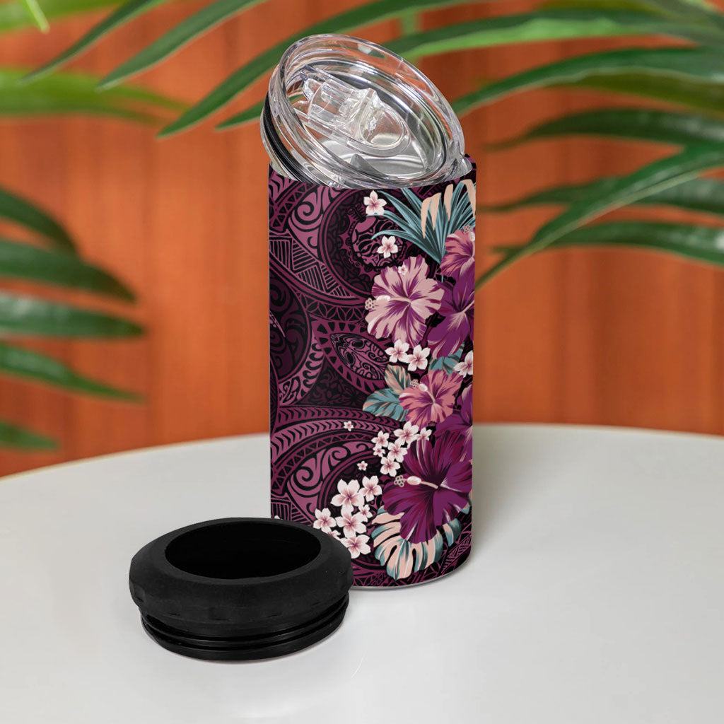 Poni Mama Hawai'i Hibiscus 4 in 1 Can Cooler Tumbler Polynesian Tribal Tattoo Pattern Floral Elements LT9 - Polynesian Pride