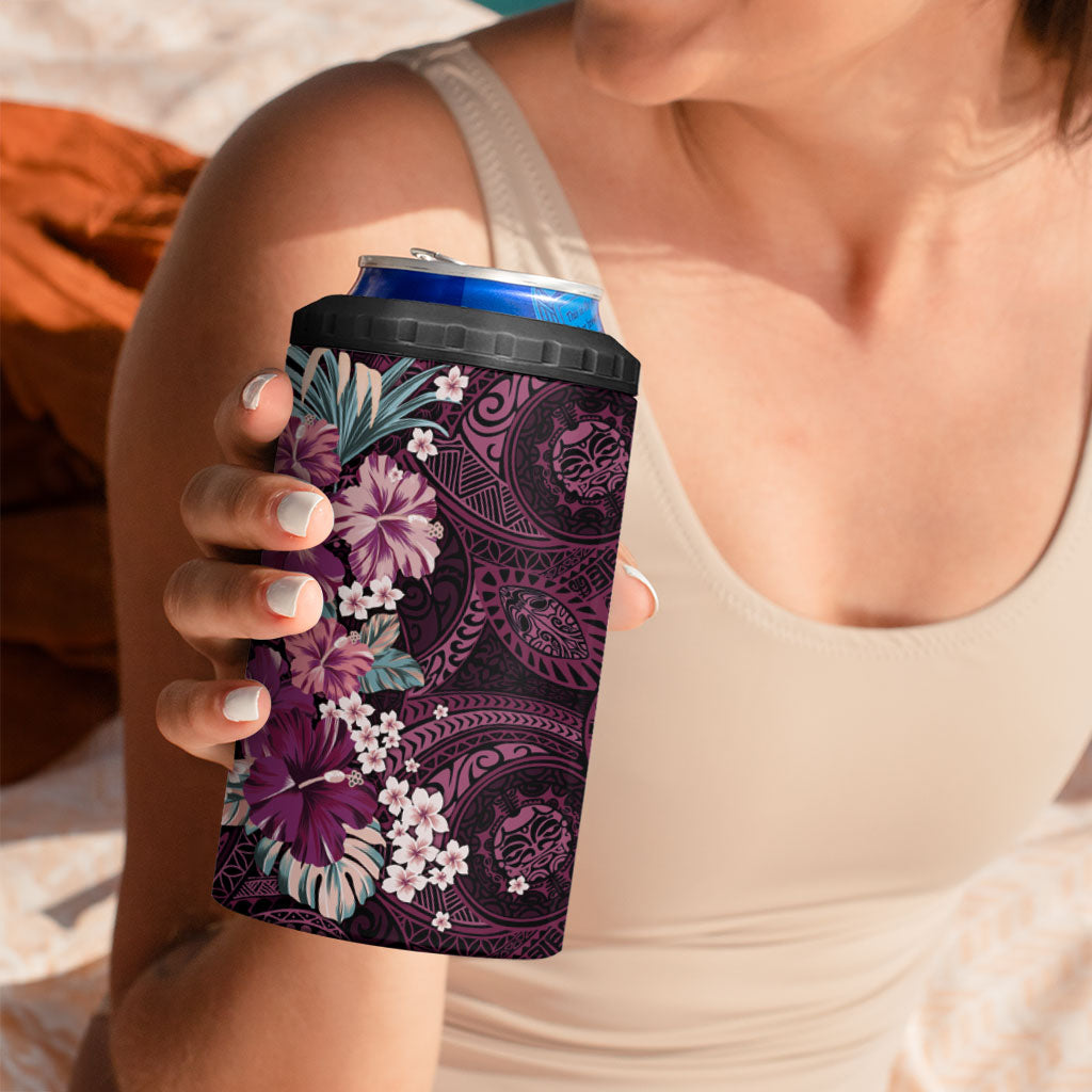 Poni Mama Hawai'i Hibiscus 4 in 1 Can Cooler Tumbler Polynesian Tribal Tattoo Pattern Floral Elements LT9 - Polynesian Pride