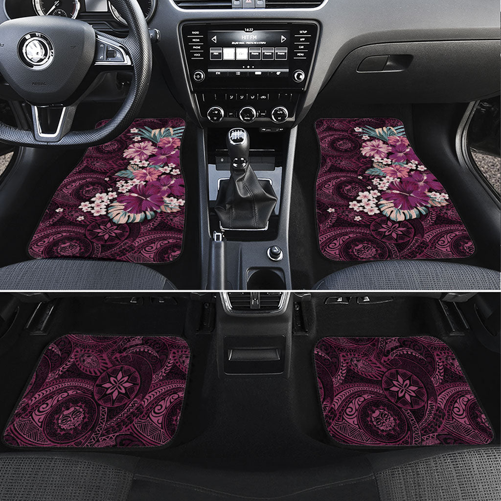 Poni Mama Hawai'i Hibiscus Car Mats Polynesian Tribal Tattoo Pattern Floral Elements LT9 Set 4pcs Pink - Polynesian Pride
