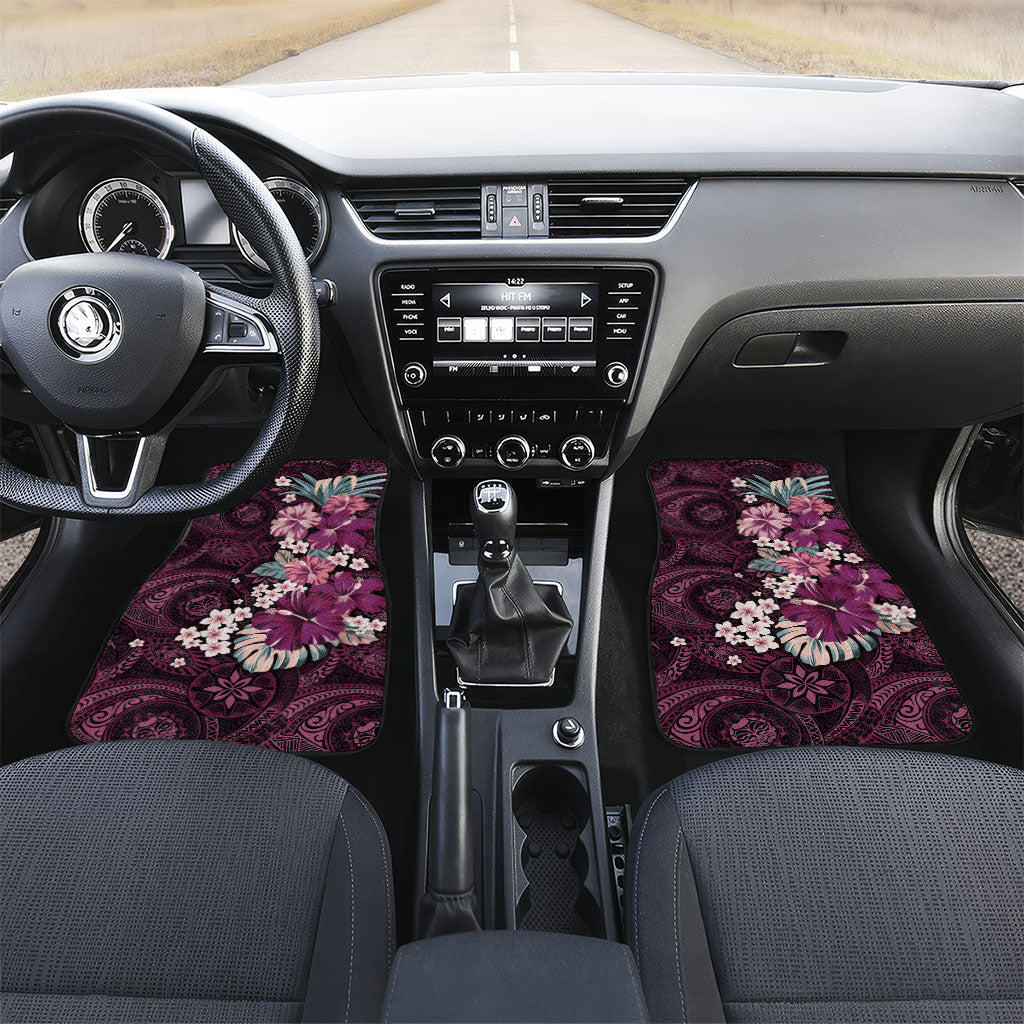 Poni Mama Hawai'i Hibiscus Car Mats Polynesian Tribal Tattoo Pattern Floral Elements LT9 Set 2pcs - Front Pink - Polynesian Pride