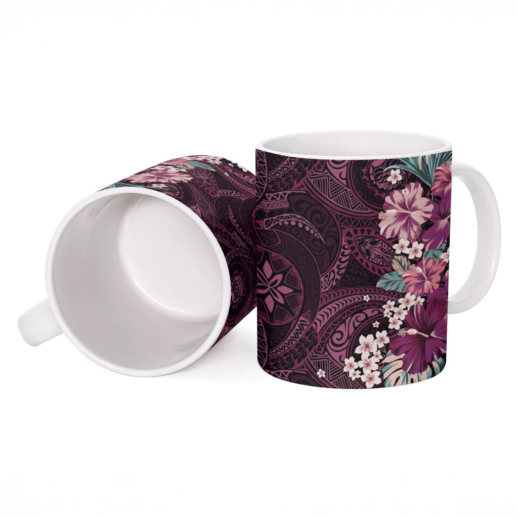 Poni Mama Hawai'i Hibiscus Ceramic Mug Polynesian Tribal Tattoo Pattern Floral Elements LT9 - Polynesian Pride