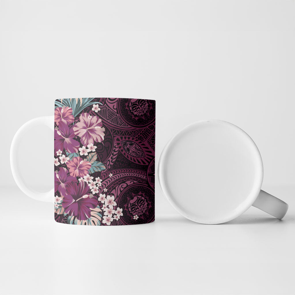 Poni Mama Hawai'i Hibiscus Ceramic Mug Polynesian Tribal Tattoo Pattern Floral Elements LT9 - Polynesian Pride