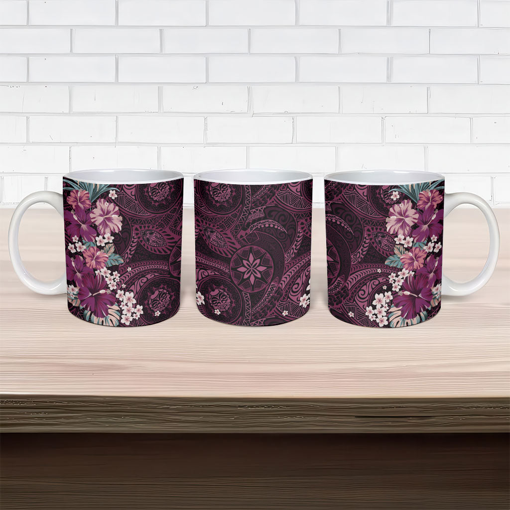 Poni Mama Hawai'i Hibiscus Ceramic Mug Polynesian Tribal Tattoo Pattern Floral Elements LT9 - Polynesian Pride