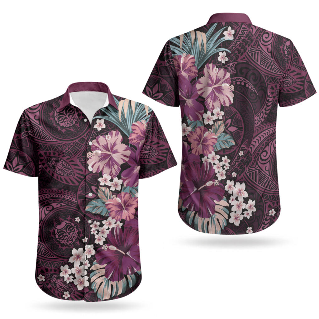 Poni Mama Hawai'i Hibiscus Couples Matching Off Shoulder Maxi Dress and Hawaiian Shirt Polynesian Tribal Tattoo Pattern Floral Elements LT9 - Polynesian Pride