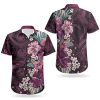 Poni Mama Hawai'i Hibiscus Couples Matching Off Shoulder Maxi Dress and Hawaiian Shirt Polynesian Tribal Tattoo Pattern Floral Elements LT9 - Polynesian Pride