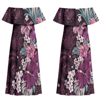Poni Mama Hawai'i Hibiscus Couples Matching Off Shoulder Maxi Dress and Hawaiian Shirt Polynesian Tribal Tattoo Pattern Floral Elements LT9 - Polynesian Pride