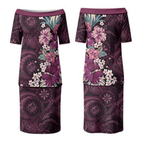 Poni Mama Hawai'i Hibiscus Couples Matching Puletasi and Long Sleeve Button Shirt Polynesian Tribal Tattoo Pattern Floral Elements LT9 - Polynesian Pride