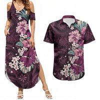 Poni Mama Hawai'i Hibiscus Couples Matching Summer Maxi Dress and Hawaiian Shirt Polynesian Tribal Tattoo Pattern Floral Elements LT9 Pink - Polynesian Pride