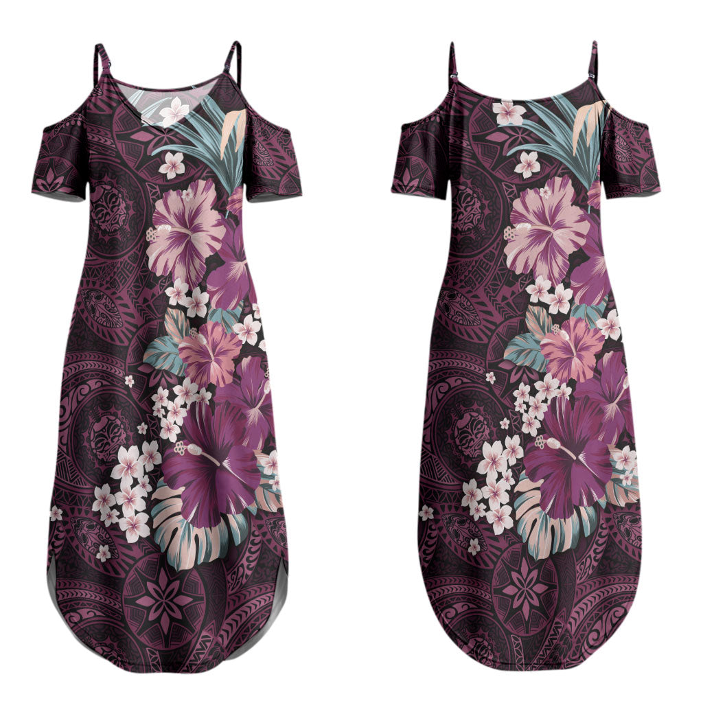 Poni Mama Hawai'i Hibiscus Couples Matching Summer Maxi Dress and Hawaiian Shirt Polynesian Tribal Tattoo Pattern Floral Elements LT9 - Polynesian Pride