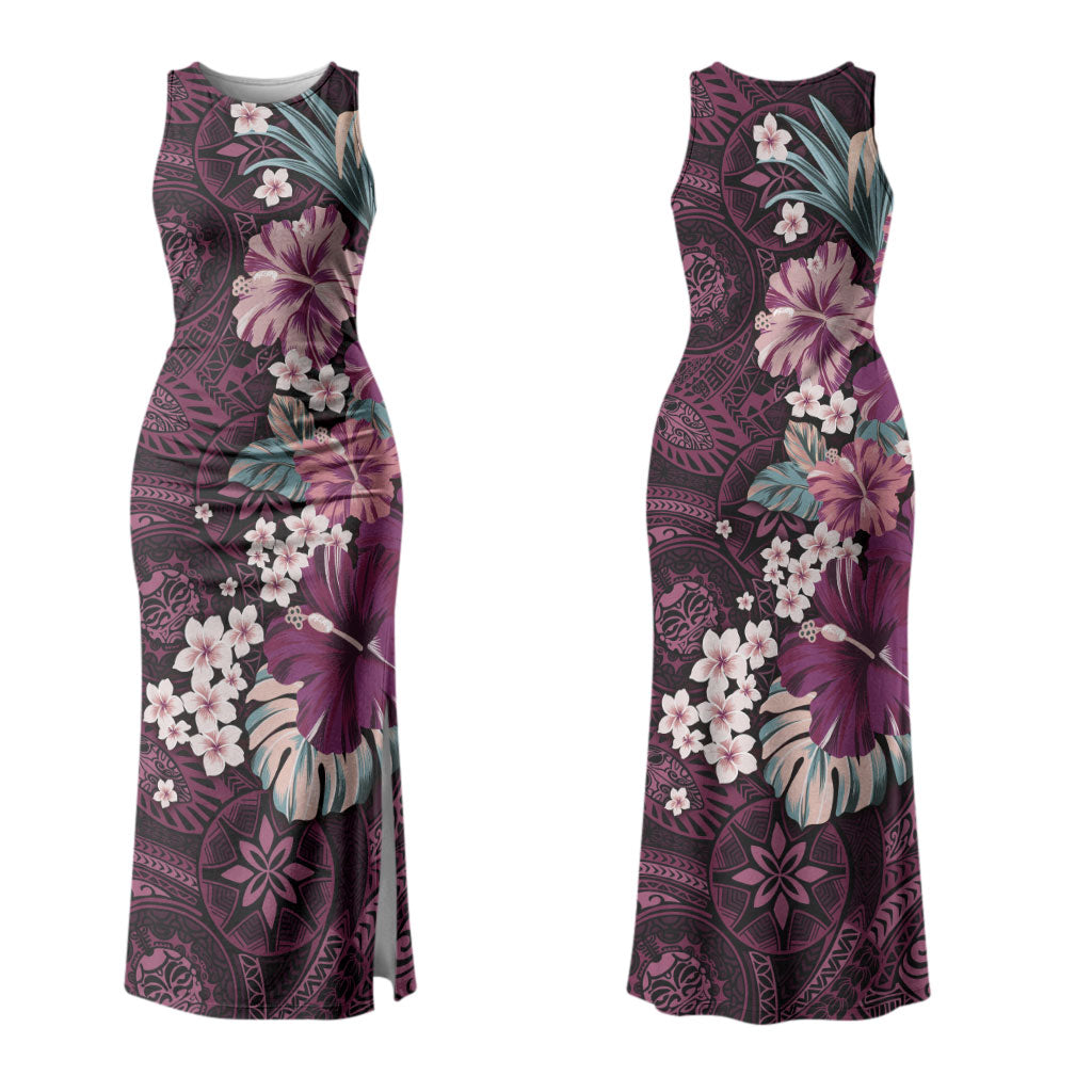 Poni Mama Hawai'i Hibiscus Couples Matching Tank Maxi Dress and Hawaiian Shirt Polynesian Tribal Tattoo Pattern Floral Elements LT9 - Polynesian Pride