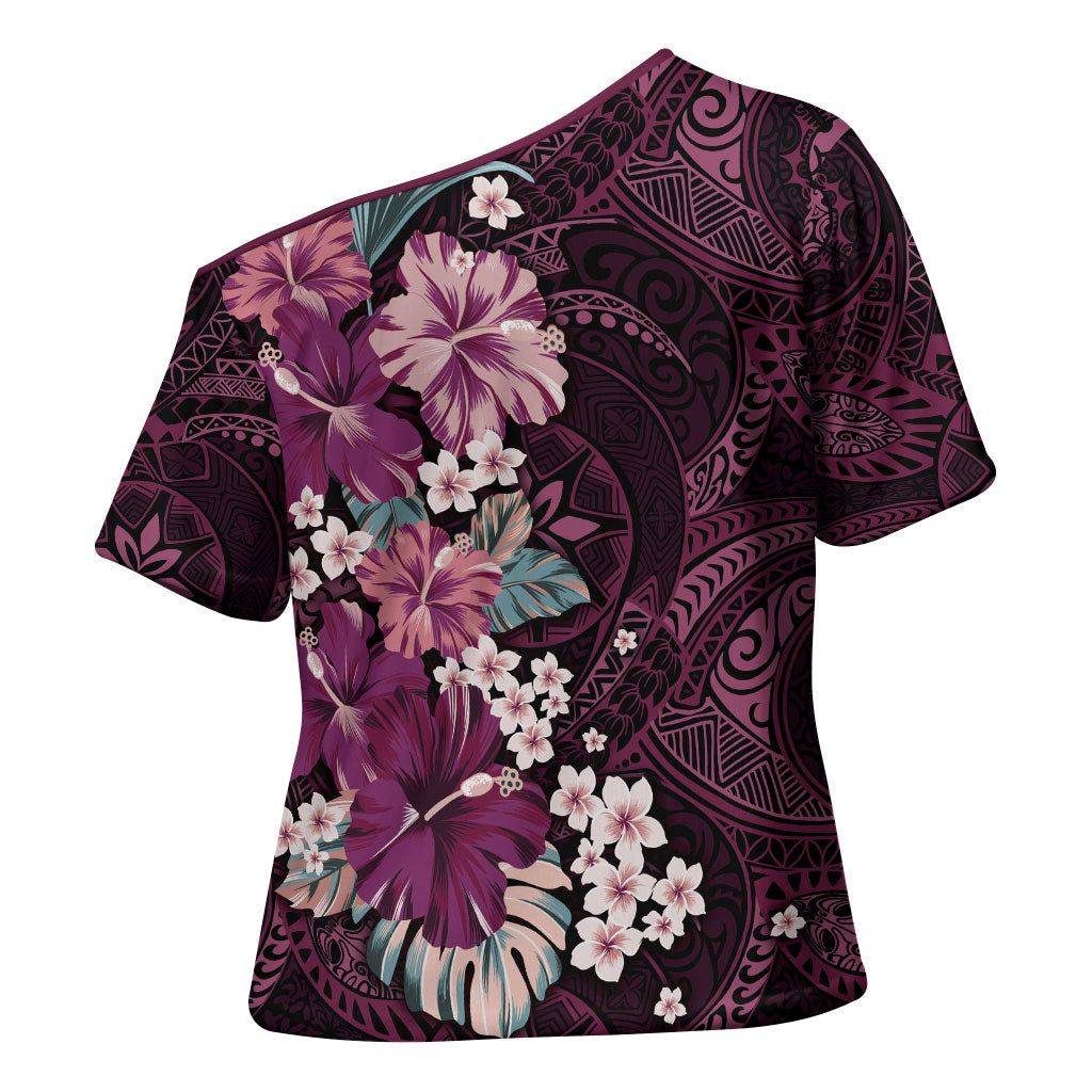 Poni Mama Hawai'i Hibiscus Cross Shoulder Shirt Polynesian Tribal Tattoo Pattern Floral Elements LT9 - Polynesian Pride