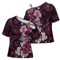 Poni Mama Hawai'i Hibiscus Cross Shoulder Shirt Polynesian Tribal Tattoo Pattern Floral Elements LT9 - Polynesian Pride