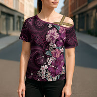 Poni Mama Hawai'i Hibiscus Cross Shoulder Shirt Polynesian Tribal Tattoo Pattern Floral Elements LT9 - Polynesian Pride
