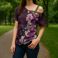 Poni Mama Hawai'i Hibiscus Cross Shoulder Shirt Polynesian Tribal Tattoo Pattern Floral Elements LT9 - Polynesian Pride
