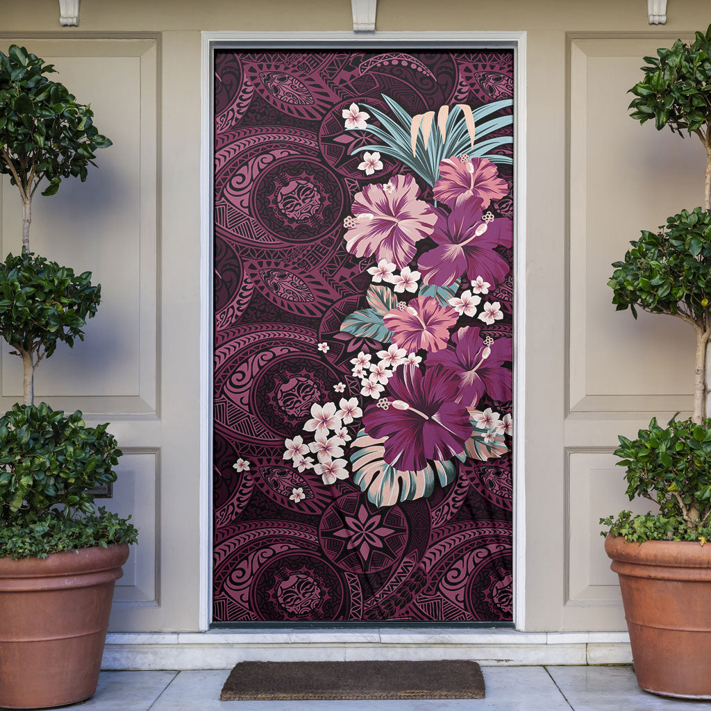Poni Mama Hawai'i Hibiscus Door Cover Polynesian Tribal Tattoo Pattern Floral Elements LT9 Pink - Polynesian Pride