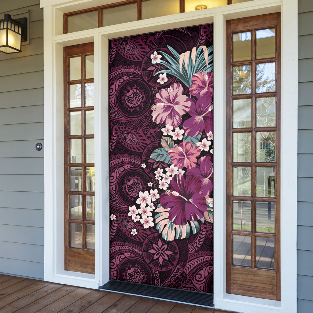 Poni Mama Hawai'i Hibiscus Door Cover Polynesian Tribal Tattoo Pattern Floral Elements LT9 - Polynesian Pride