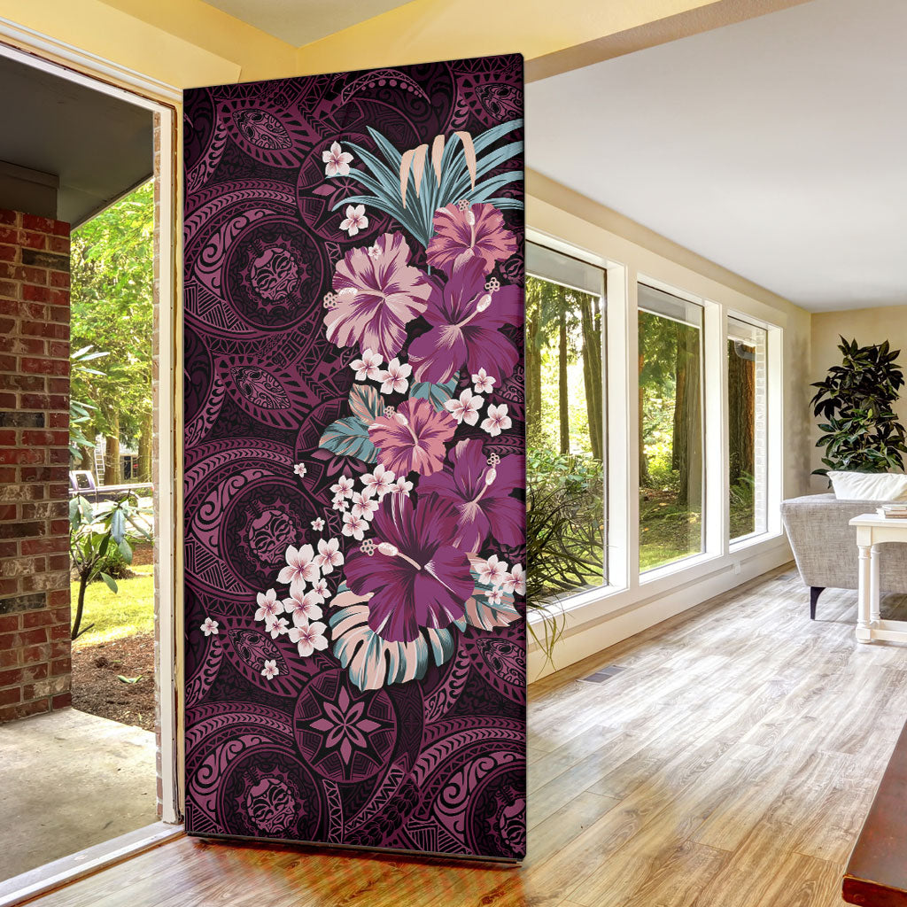 Poni Mama Hawai'i Hibiscus Door Cover Polynesian Tribal Tattoo Pattern Floral Elements LT9 - Polynesian Pride