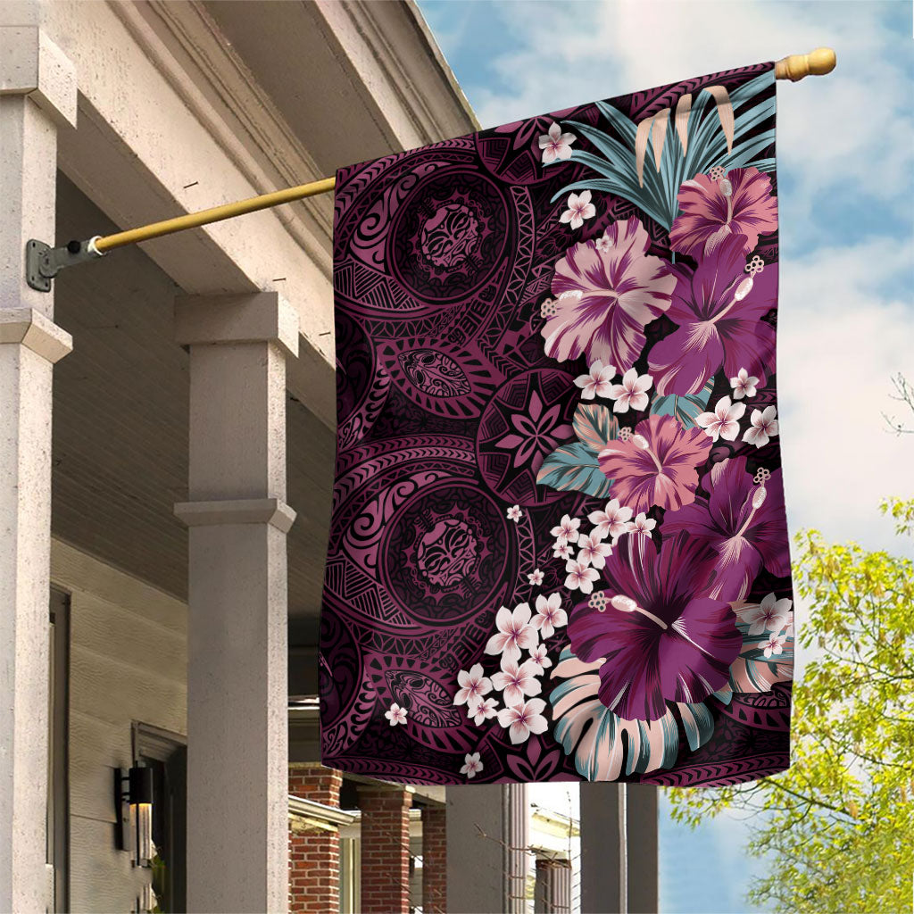 Poni Mama Hawai'i Hibiscus Garden Flag Polynesian Tribal Tattoo Pattern Floral Elements LT9 House Flag Pink - Polynesian Pride